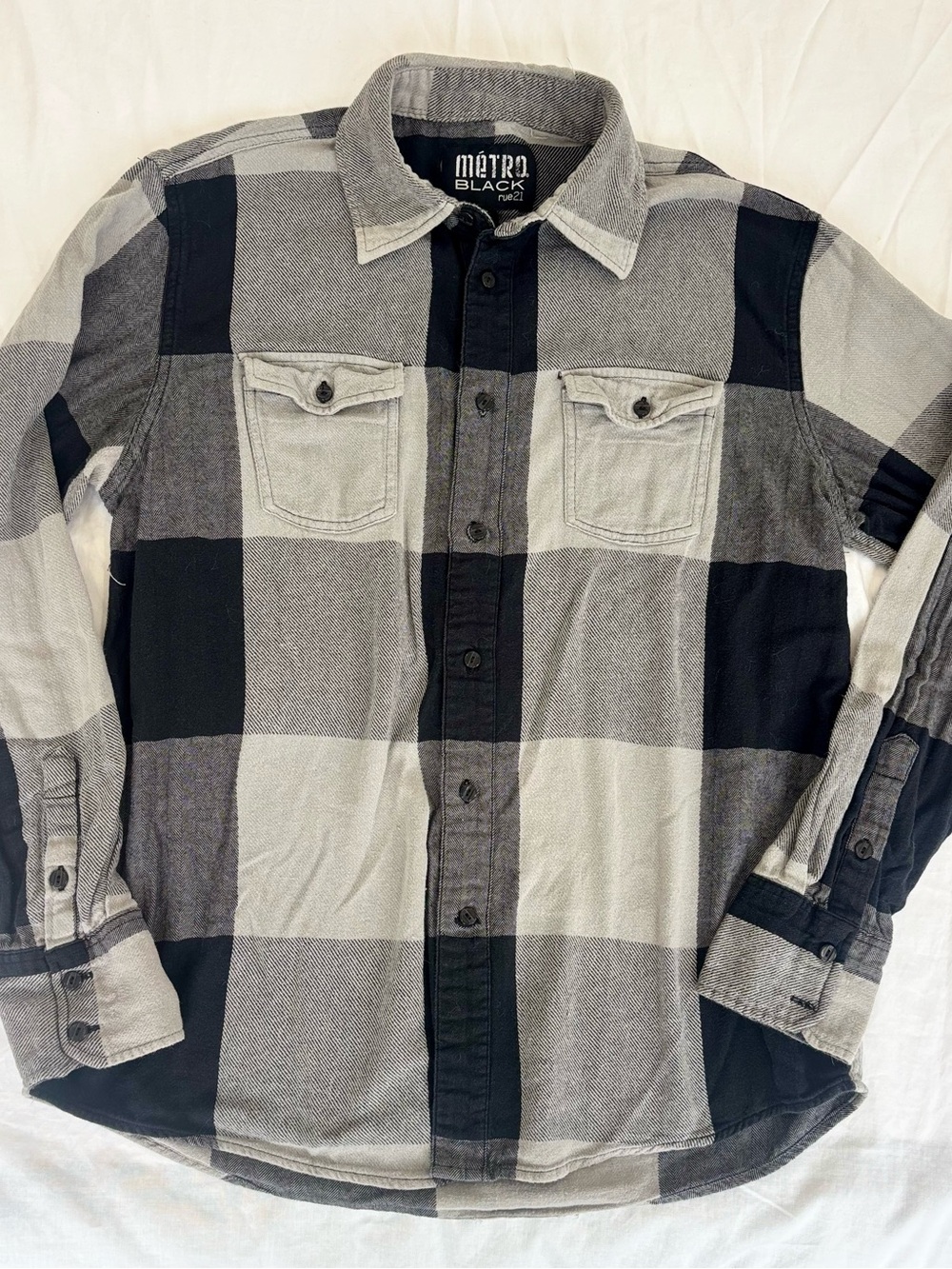 100% Cotton Men's Black & Gray Plaid Button-Up Shirt